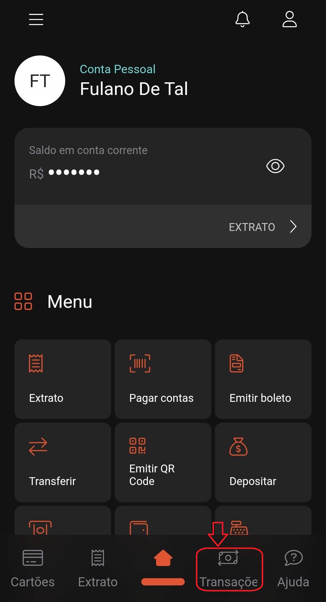 Tela menu principal - Marcada transações.jpg