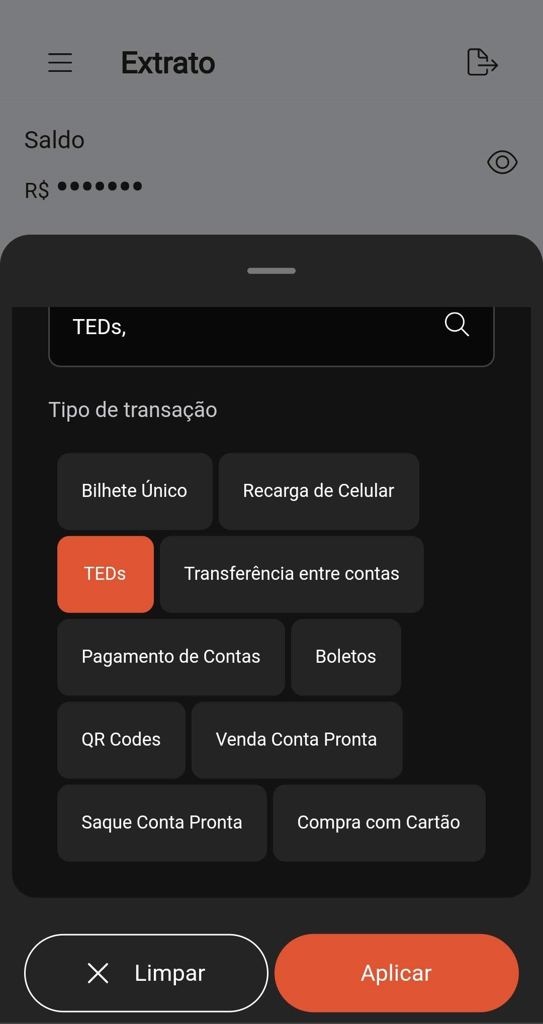 Tela filtro de transação para extrato - TED.jpg