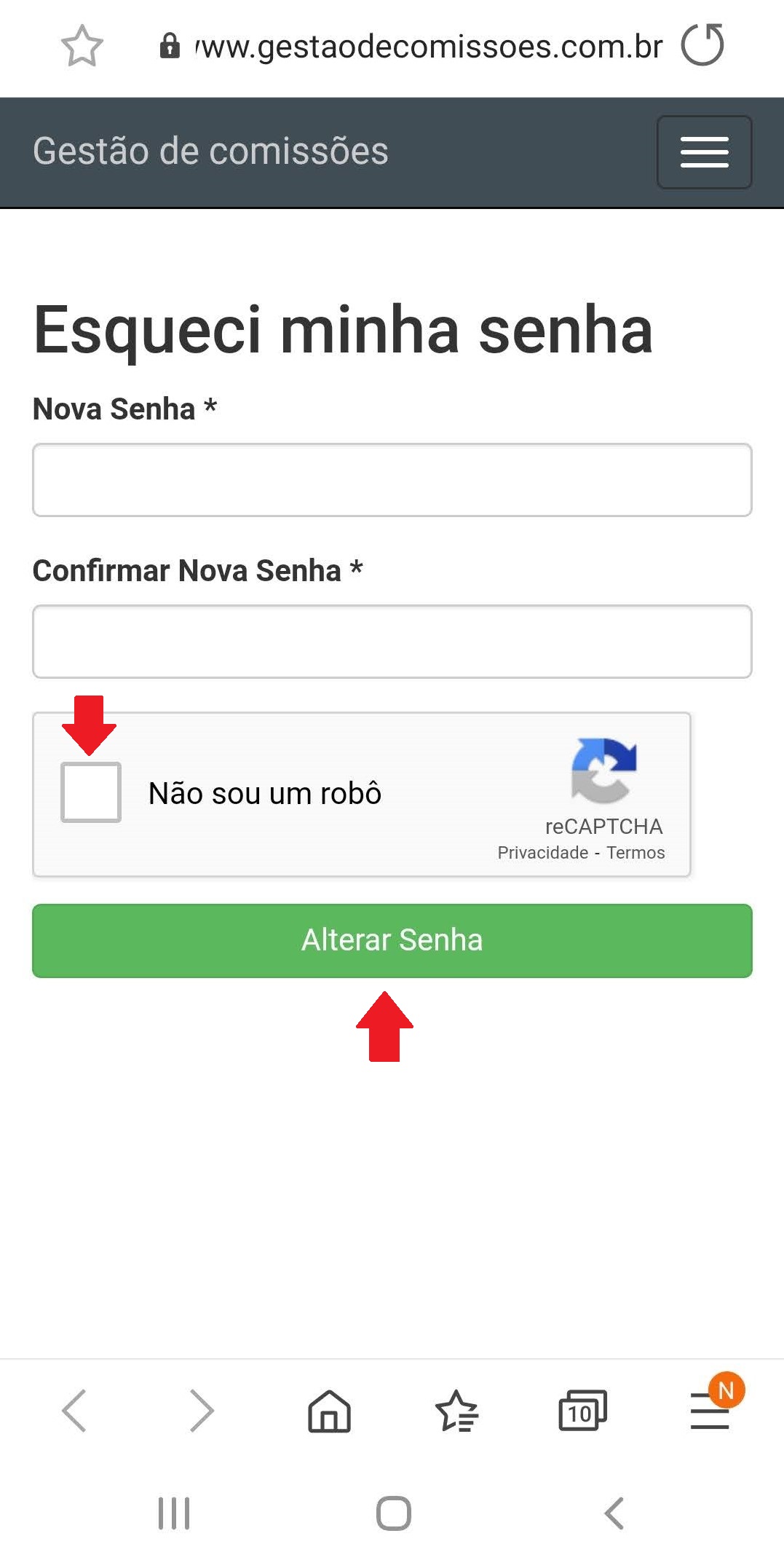 Esqueci senha de acesso Gestão de Comissões Conta Pronta